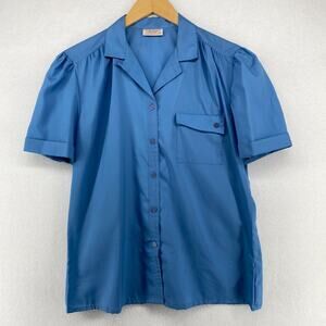 TOWNHOUSE Top Womens 16 Button Up Camp Short Sleeve Loop Collar Blue Japan VTG